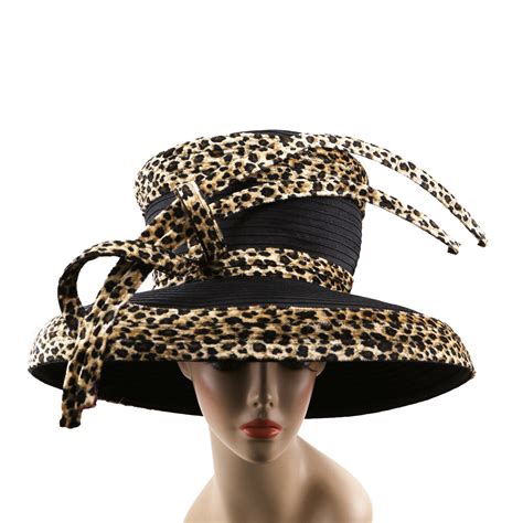 Satin Ribbon Church Hat Leopard Print First Lady Hats Fascinator