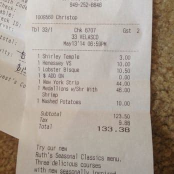Ruth's chris steak house, garden city: Prices For: Prices For Ruth Chris