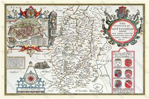 Old Map Of Nottinghamshire 1610 By John Speede Uncoloured £720