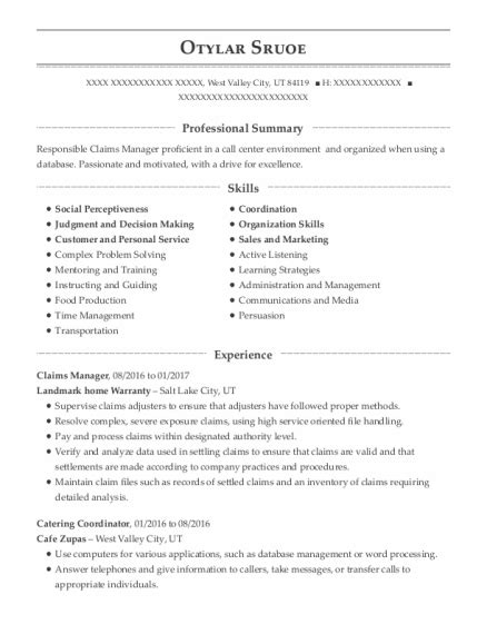 Text version of the catering resume sample. Access Claims And Consulting Services Catering Coordinator Resume Sample - ResumeHelp