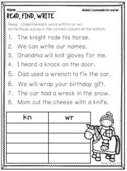 These activities focus on consonants and words with silent letters. Silent Letters KN WR GN by Reading Teacher's Backpack | TpT