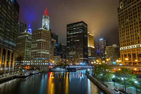 Chicago At Night Light And Landscapes