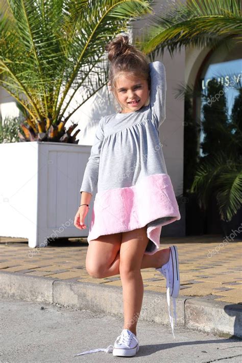 Little Girl Model Mini Skirt Posing Fun — Stock Photo