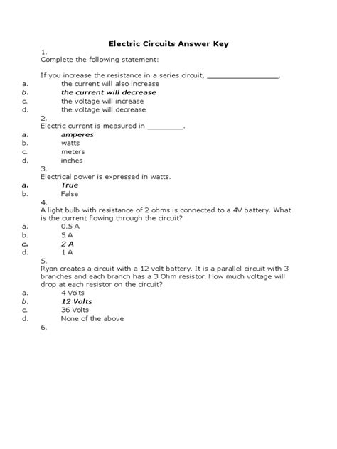 Electric circuits part one for each statement below write the form that applies. Electric Circuits Answer Key.docx | Series And Parallel ...