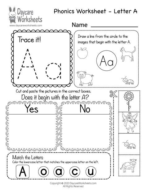 Free Letter A Phonics Worksheet For Preschool Beginning Sounds