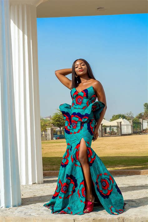 Teal And Red Structured African Print Mermaid Dress Etsy African Prom Dresses African Dress