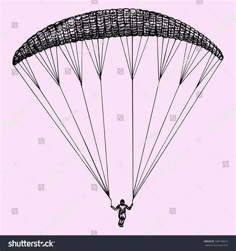 Paragliding Parachute Extreme Sport Doodle Style Stock Illustration
