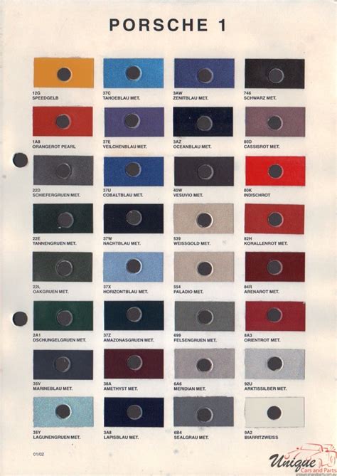 Porsche Paint Chart Color Reference