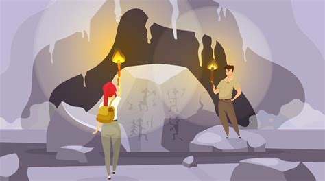 Expedición A Cuevas Ilustración Vectorial Plana Hombre Y Mujer