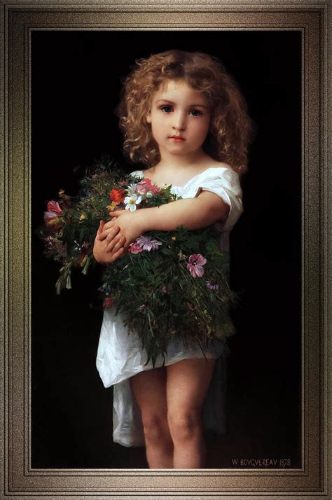 Little Girl With Flowers By William Adolphe Bouguereau Painting By