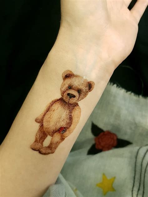 Teddy Bear Tattoo Bear Temporary Tattoo Cute Tattoo Multicolor