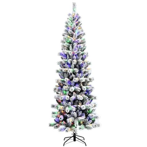 Costway 8 Ft Pre Lit Hinged Artificial Christmas Tree Snow Flocked