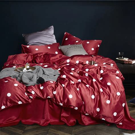 100 Mulberry Silk Bedding Outlet Red White Dot Bedding Sets Flat Sheet