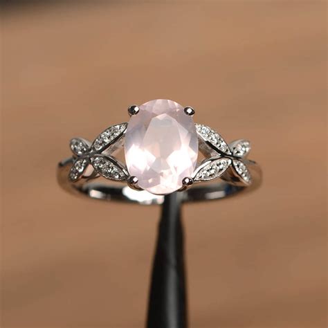 oval shaped rose quartz promise ring 14k white gold pink etsy