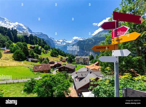 View Of The Traditional Mountainous Swiss Village Wengen Switzerland