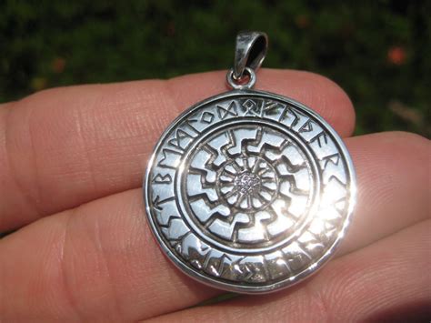 925 Sterling Silver Black Sun Wheel Viking Norse Sonnenrad Germanic