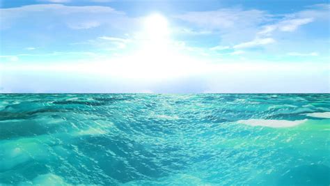 Cg Turquoise Seascape With Sun And Light Clouds Stock Footage Video