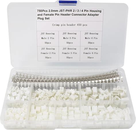 750 Pcs 2 0mm JST PHR Connector Kit 2 0mm Female Pin Header 2 3 4 Pin