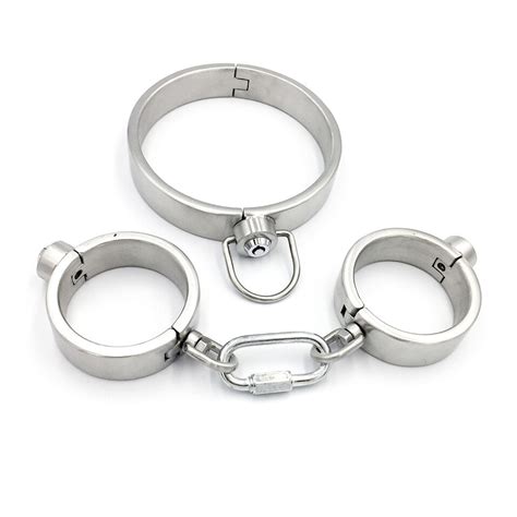 stainless steel bondage restraints 2pcs set neck collar handcuffs adult games bdsm fetish metal
