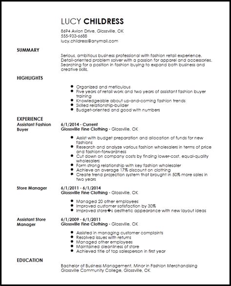 Curriculum vitae (cv) format guide: Fashion Assistant Buyer Resume Template | Retail resume ...