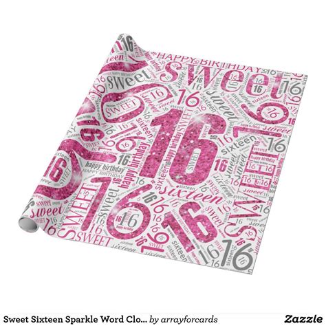 Sweet Sixteen Sparkle Word Cloud Pink White Id265 Wrapping Paper