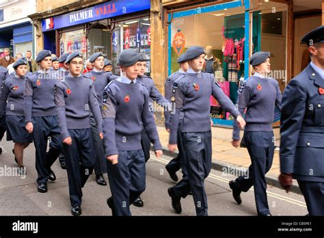 British Air Force Cadets March In The Remembrance Parade In Sherborne