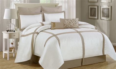 Luxury Home 8 Piece Block Comforter Set Whiteneutral