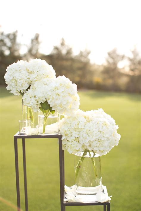 Flowers come in an amazing range of colors, both natural and tinted, so it won ' t be difficult to find blooms that perfectly match the rest of your wedding. White Hydrangea Wedding Decor - Elizabeth Anne Designs ...