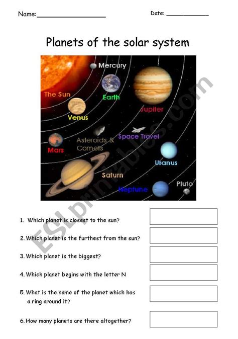 Solar System Worksheet Pdf
