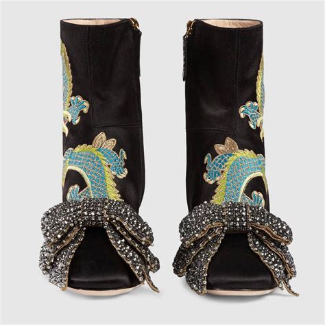 Gucci Dragon Satin Mid Heel Ankle Boot Detail 4 Mid Heel Ankle Boots