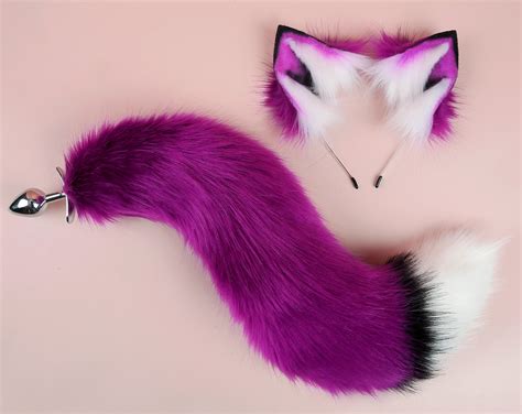 Purple White Fox Tail Plug And Ear Set Curly Fox Tail Butt Etsy