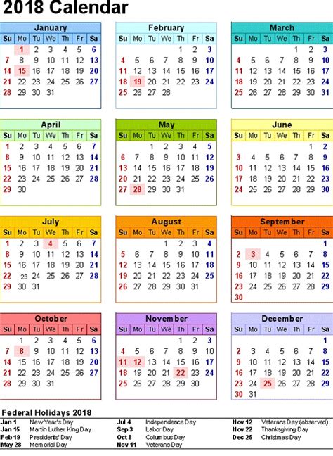 2018 Year Calendar Printable Yearly Calendar Yearly C