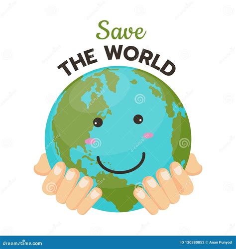 Save The World With Hand Hold Earth World Smile Vector Design Stock
