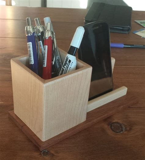 Pen And Business Card Holder Wood Desk Organizer Cell Phone Etsy