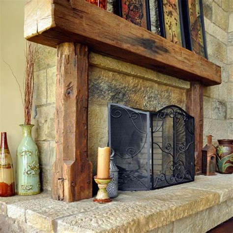 Rustic Full Mantel Made From 8 X 8 Wood Beam Fireplace Mantel Shelf