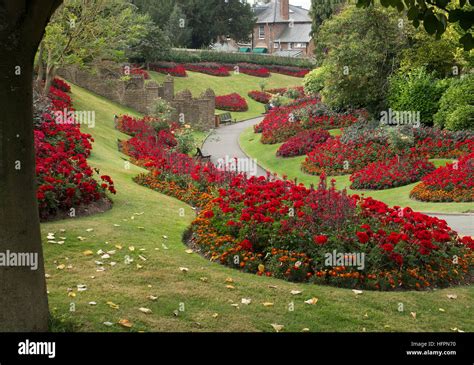Guildford Castle Grounds And Flowerbeds Guildford Surrey Stock Photo