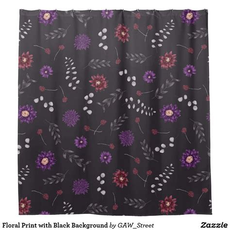 Floral Print With Black Background Shower Curtain Bath Bathroom