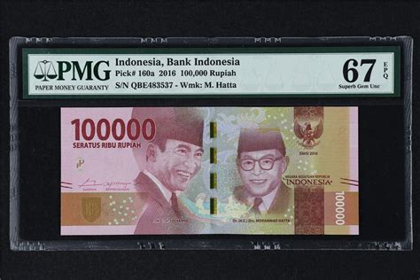 The page provides data about today's value of one hundred thousand rupiah in. Jual Indonesia 100000 Rupiah Pick160a PMG 67 EPQ Superb ...
