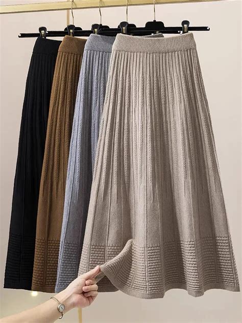Tigena Fashion Design Knitted Midi Long Skirt For Women Autumn