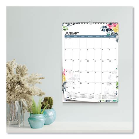 12 Month Colorful Wall Calendar Watercolor Floral Artwork 12 X 17