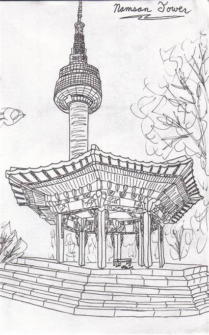 Tower Namsan Drawings Architecture Deviantart Scenery