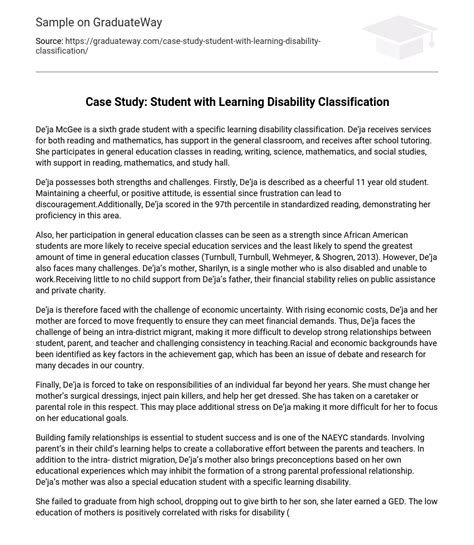 ⇉case Study Student With Learning Disability Classification Essay