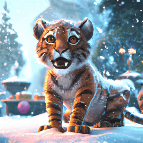 Tiger Cub Snowy Scene Graphic · Creative Fabrica