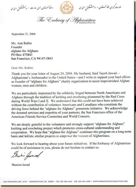 Such letters are written for official purposes to q: afghans for Afghans - From the Afghan Embassy