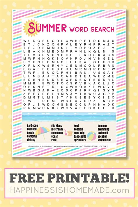 Summer Word Search Free Printable Printable Word Searches