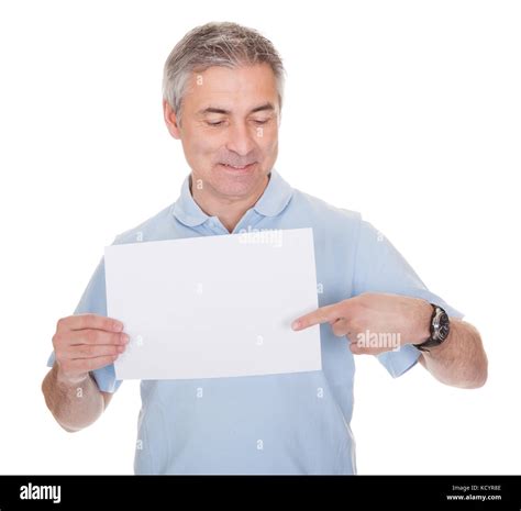 Man Holding Blank Paper Over White Background Stock Photo Alamy