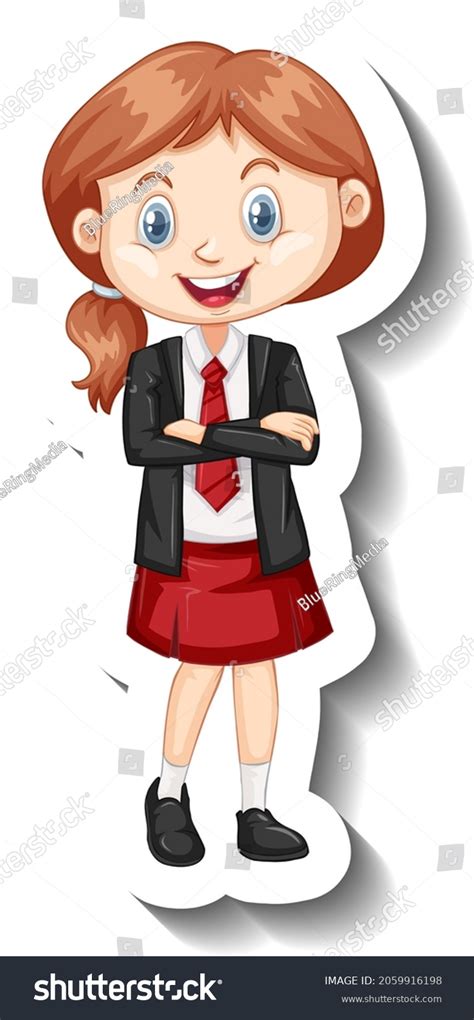Sticker Template Student Girl School Uniform Stock Vector Royalty Free