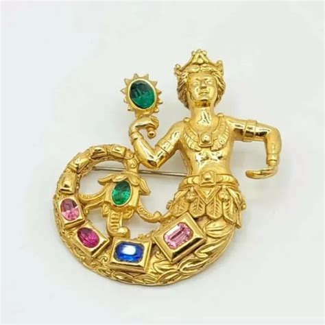 Vintage Mermaid Brooch Pin Jewelry Rhinestones Enchanted Queen Ocean Sea Life Picclick