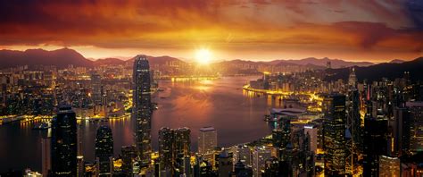 Hong Kong Wallpaper 4k Sunrise Cityscape City Lights