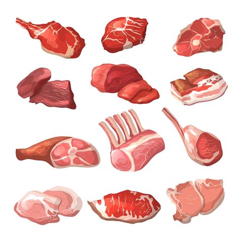 Premium Vector Lamb Pork Beef And Other Meat In Cartoon Style